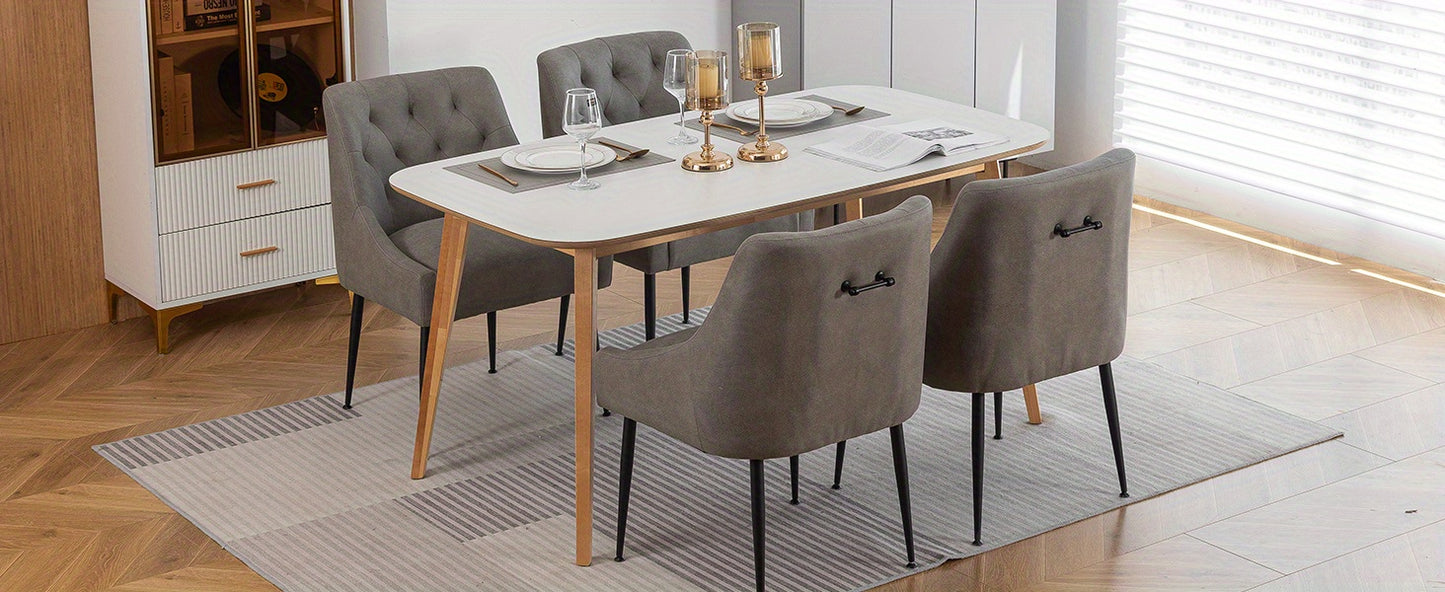 DYHOME Modern Dining Chairs Set of 2, Mid Century Kitchen Dining Chairs with 5.12 in Cushions and Metal Legs, Upholstered Dining Chairs with Back Pull Rod for Kitchen, Living Room (Grey)