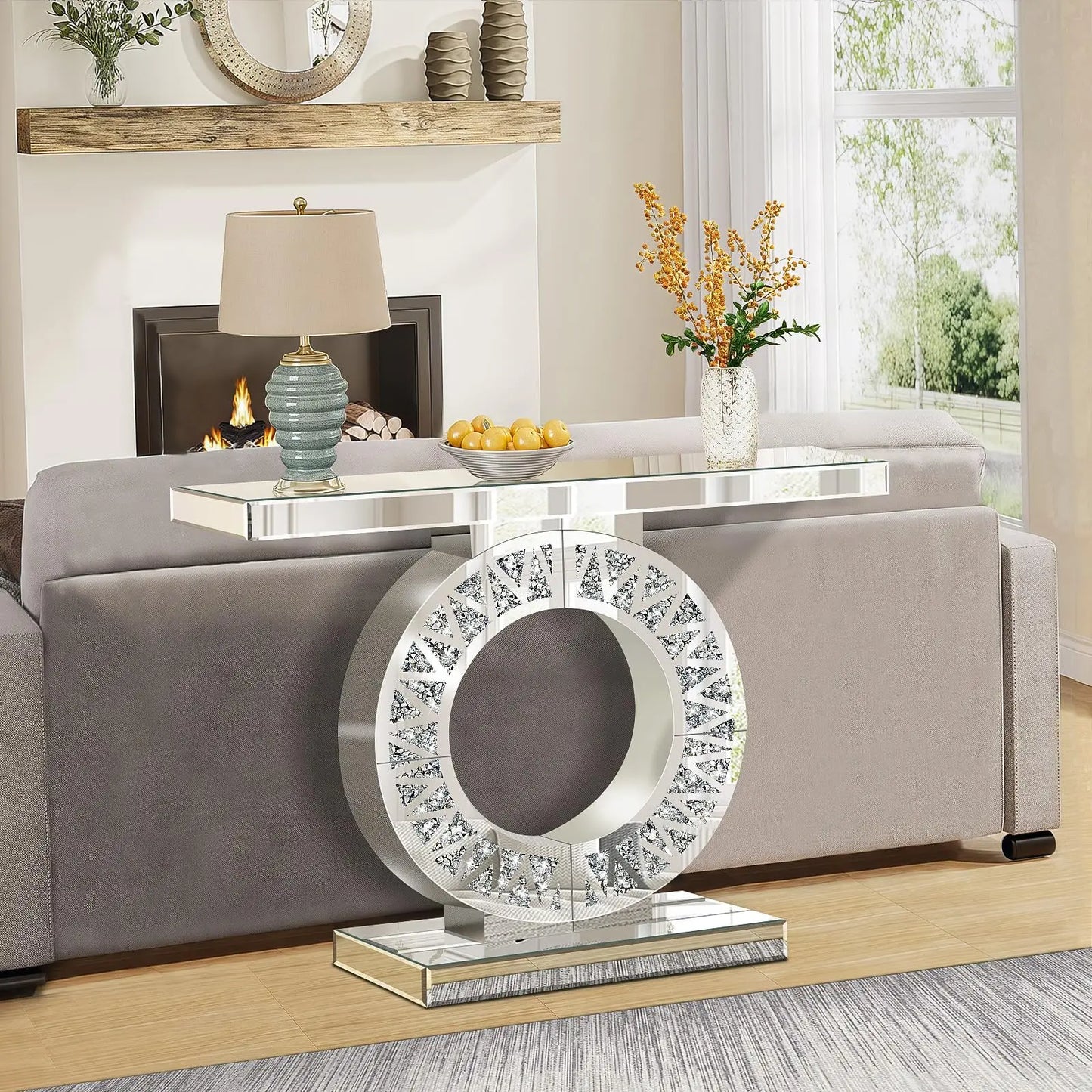 Console Table Sparkling Diamond Crushed Bling Glam Mirrored Furniture Entrance Table