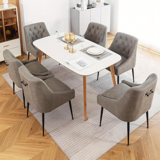 DYHOME Modern Dining Chairs Set of 2, Mid Century Kitchen Dining Chairs with 5.12 in Cushions and Metal Legs, Upholstered Dining Chairs with Back Pull Rod for Kitchen, Living Room (Grey)