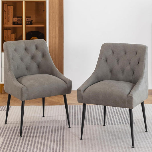 DYHOME Modern Dining Chairs Set of 2, Mid Century Kitchen Dining Chairs with 5.12 in Cushions and Metal Legs, Upholstered Dining Chairs with Back Pull Rod for Kitchen, Living Room (Grey)