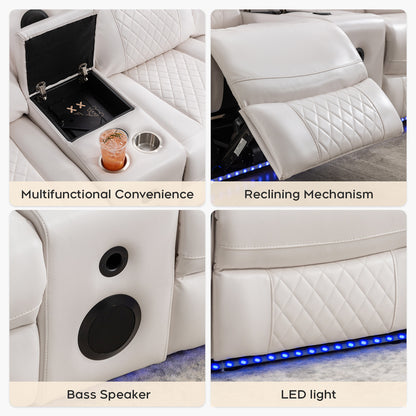 Living Room Power Recliner Couches with Bass Speaker, Leather L Shaped Reclining Sectional Sofa and Loveseat Seating Comfy Couch, LED Strip, USB Port, Home Theater Love Seat Sets