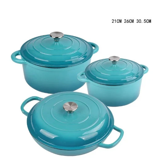 Cast Iron Enamel Soup Paella Stew 3-Piece Pot Set Cast Iron Eco-Friendly Metal Kitchenware