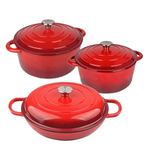 Cast Iron Enamel Soup Paella Stew 3-Piece Pot Set Cast Iron Eco-Friendly Metal Kitchenware