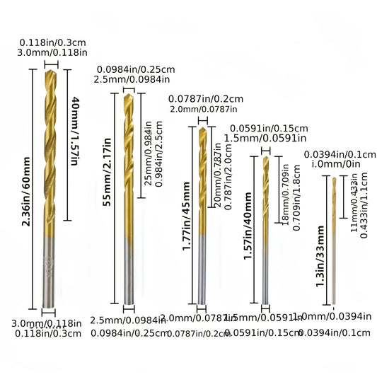 Drill Bit set - suitable for metal and wood 50 Pcs, 1-3mm high carbon steel, round shank spiral groove design, durable woodworking dr