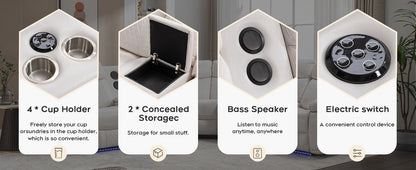 Living Room Power Recliner Couches with Bass Speaker, Leather L Shaped Reclining Sectional Sofa and Loveseat Seating Comfy Couch, LED Strip, USB Port, Home Theater Love Seat Sets